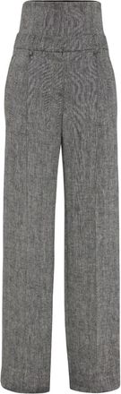 Brunello Cucinelli herringbone high-waist trousers - women - Linen/Flax - 34 - Black