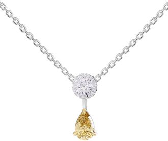 Diamond2Deal 925 Sterling Silver Two-tone 1.30 Ct Round & Pear Cut White & Yellow Lab Grown Diamond Pendant Necklace 18 VVS VS