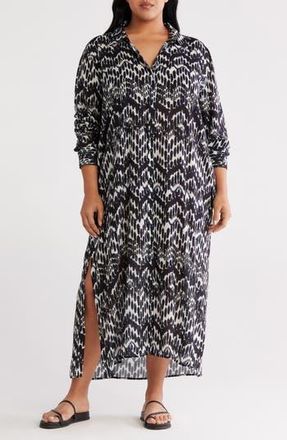 Universal Standard Nailah Longline Button-Up Tunic in Navy Paint Print at Nordstrom Rack, Size M (18W-20W)