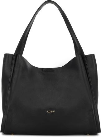 Kazar Zwarte loszittende handtas met dubbele handgreep - Dames - Shoppers - Zwart - ONE Size - Leer - Tassen