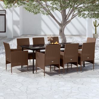 vidaXL Juego De Comedor Para Jard&iacute;n 9 Piezas Y Cojines Marr&oacute;n Y Negro Vidaxl