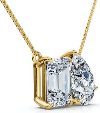 Pompeii3 2Ct Pear and Emerald Cut Two Stone Toi et Moi Pendant 14k Gold Lab Grown