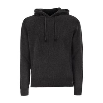 Tagliatore Round-neck Knitwear, male, Gray, Size: 2XL Ribbed Knit Hoodie