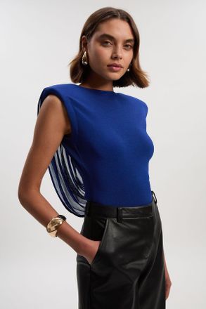 Karen Millen Womens Viscose Blend Slinky Drape Plunge Back Knit Top - Blue - Size X-Small