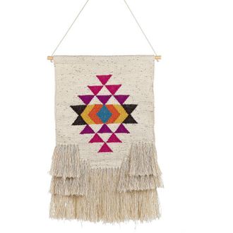 Beliani Decoraci&oacute;n De Pared De Algod&oacute;n Multicolor 51 X 74 Cm A Mano Borlas Vehari