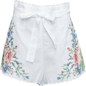 Zimmermann Juliette linen floral embroidery belted shorts