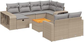 vidaXL Set De Sof&aacute;s De Jard&iacute;n 11pzas Con Cojines Rat&aacute;n Sint&eacute;tico Beige Vidaxl