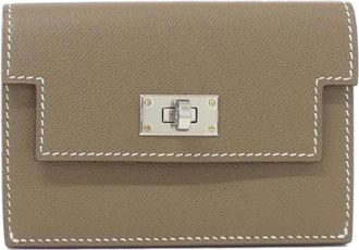 Herm&egrave;s Kelly Etoupe Gray Leather Wallet (Bi-Fold) (Pre-Owned)