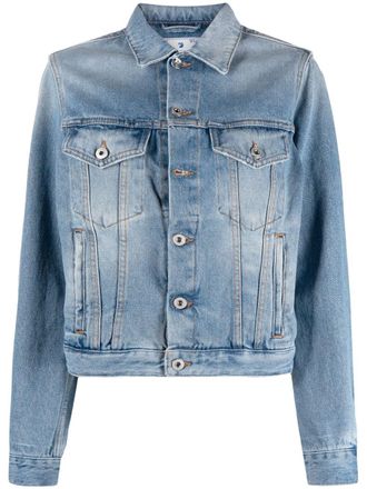 Off-white Corporate logo-patch denim jacket - women - Cotton/Cotton - 40 - Blue