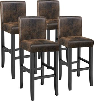 TecTake 4 taburetes altos acolchados, reposapi&eacute;s, altura 76 cm, marr&oacute;n antiguo