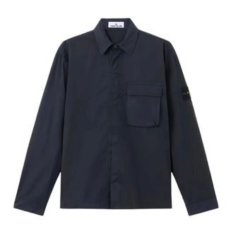 Stone Island Casual Shirts, male, Blue, Size: XL Appliqu&eacute; Button-Closure Jacket