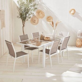 Sweeek 6-seater Extendable Aluminium Garden Table Set With Chairs in White