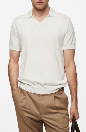 Mango Johnny Collar Cotton Polo Sweater in Off White at Nordstrom, Size Xx-Large