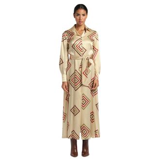 Momoni Overhemdjurk met knoop en riem - Dames - Shirt Kleedjes - Beige - S - Kleedjes