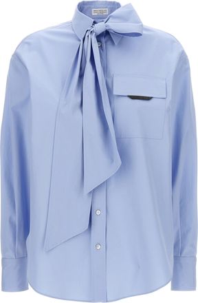Brunello Cucinelli Shiny Flap Detail Camicie Celeste-Donna