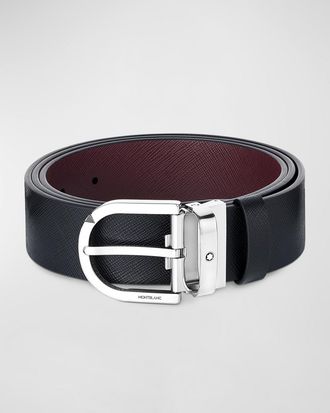 Montblanc Mens Pin Buckle Reversible Leather Belt
