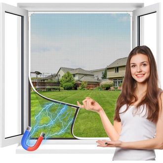 OEM Mosquitera Magn&eacute;tica Resistente, De Tama&ntilde;o Ajustable Sin Necesidad De Taladrar Ni Usar Tornillos (marco Blanco, Lona Negra, 130 X 150 Cm)