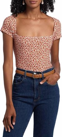 Reformation Bardot Floral Square Neck Top In Mulberry