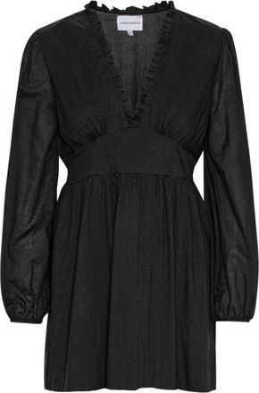 Americandreams Umi Korte Effen Katoenen Jurk - Dames - Blouses - Zwart - S - Katoen - Overhemden
