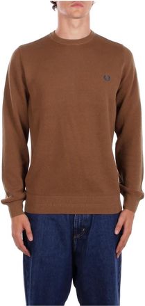 Fred Perry Logo Front Sweaters - Heren - Ronde hals truien - Bruin - 2XL - Katoen - Truien & Vesten
