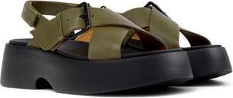 Camper Tasha X-Strap Platform Sandal in Dark Green at Nordstrom, Size 39