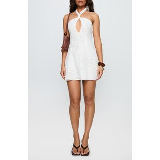 Princess Polly Since Way Back Floral Halter Minidress in White at Nordstrom, Size 12