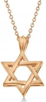 Allurez Classic Jewish Star of David Pendant Necklace Solid 14k Rose Gold