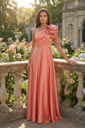 Femme Luxe Womens One Shoulder Ruffle Detail Maxi Dress - Coral - Size 12 UK