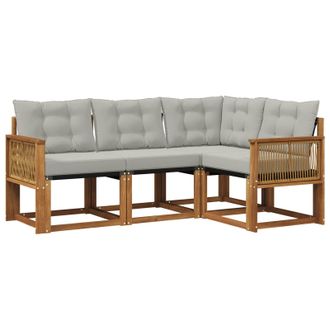 vidaXL Conjunto De Sof&aacute;s De Exterior 4 Pcs Natural Y Gris Claro Vidaxl