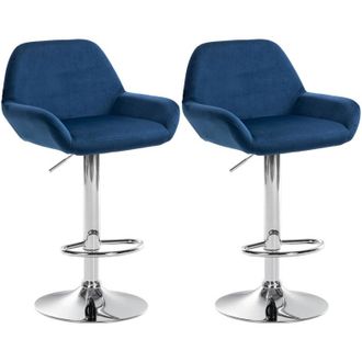 Clp Clp - Set De 2 Taburetes De Cocina Braga En Terciopelo Azul Metal Cromado