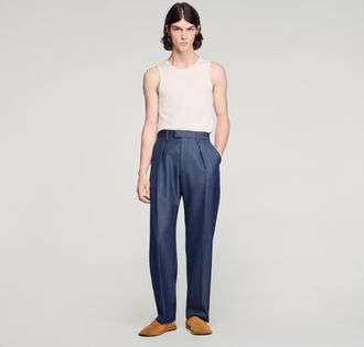 Sandro Pleated denim-effect trousers