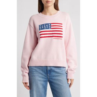LoveShackFancy Ty Intarsia Flag Cotton Crewneck Sweater in Blushing Liberty at Nordstrom, Size Xx-Small