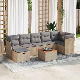 vidaXL Juego De Sof&aacute;s Jard&iacute;n Con Cojines Beige Mezcla 8 Pzas Rat&aacute;n Pe Vidaxl