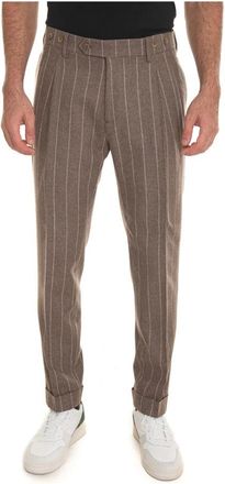 Berwich Gestreepte Chino Broek met Tailoring Vent - Heren - Slim Fit Broeken - Beige - 2XL - Wol - Broeken