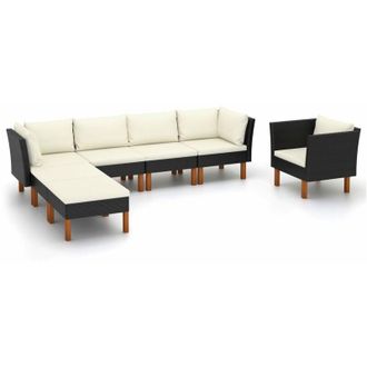 vidaXL Vidaxl - Set Muebles De Jard&iacute;n 7 Pzas Rat&aacute;n Sint&eacute;tico Eucalipto Negro