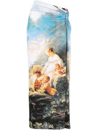 Roberto Cavalli Painting-print asymmetric skirt - women - Spandex/Elastane/Polyamide - 42 - Blue