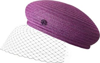 Maison Michel New Bonnie Veil straw beret - women - Straw/Cotton/Polyamide - M - Purple