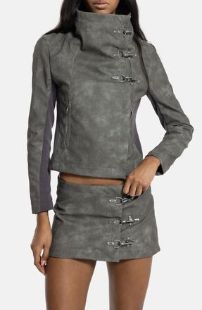 Jaded London Funnel Neck Faux Leather Jacket in Grey at Nordstrom, Size X-Small
