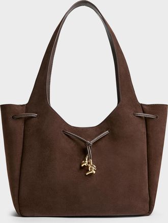Charles & Keith Mila Recycled Suede Metallic-Knot Drawstring Tote Bag