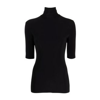 Norma Kamali Slim Fit Top met Korte Mouwen en Col - Dames - Truien - Zwart - Maat: L Spandex