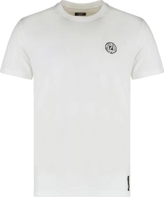 Fendi Geribbelde crew-neck T-shirt in katoenmix - Heren - T-shirts - Wit - 2XL - Katoen - Tops