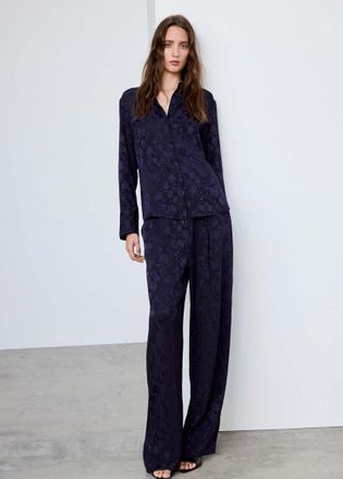 Mango Pantaloni jacquard floreale blu - Donna - 40 - MANGO