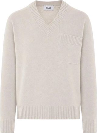Alpha Studio Maglia con scollo a V Au-7212A - - Knitwear - Uomo - Beige - M