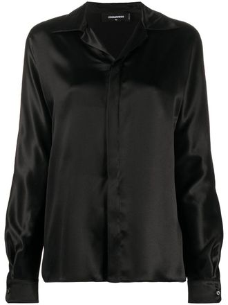 Dsquared2 open collar silk shirt - women - Silk - 36 - Black