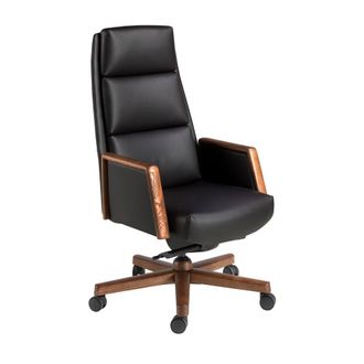 Angel Cerd&aacute; Leatherette Swivel Office Chair with Walnut Wood Base in Black