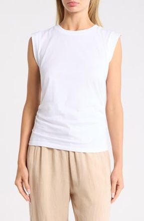 Caslon Side Ruched Cotton Blend Tank in White at Nordstrom Rack, Size X-Large