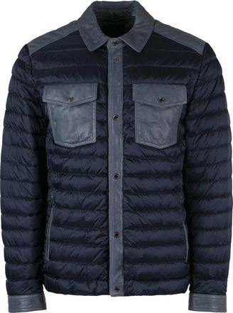 Moorer Korte donsjas met leren inzetstukken - Heren - Gewatteerde jassen - Blauw - 3XL - Leer - Jassen