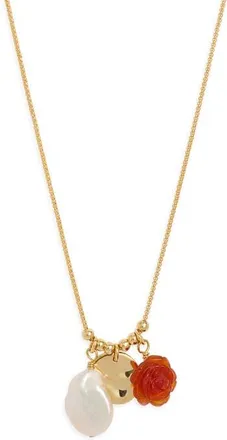 Nordstrom Floral Agate & Freshwater Pearl Pendant Necklace in Amber- White- 14K Gold Plated at Nordstrom