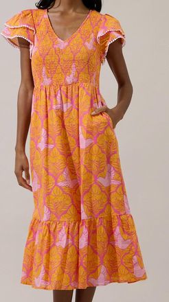 Sugarlips Jaidy Floral Patte Midi Dress In Orange Multi