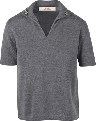 Jucca Maglia Polo - Dames - V-hals truien - Grijs - XL - Wol - Truien & Vesten